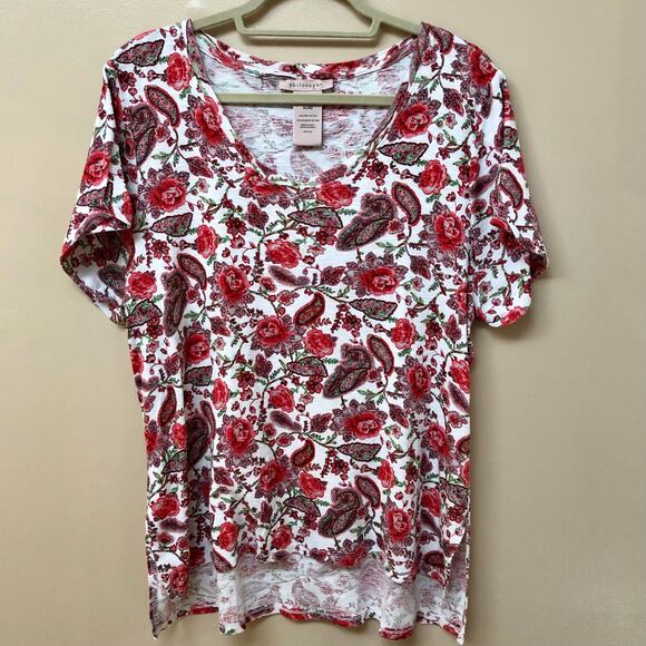 Philosophy Pima Cotton Short Sleeve Pink Floral Top Women's XL - Picture 3 of 7